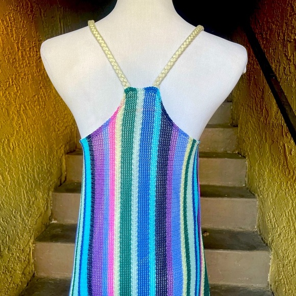 ANAMA Striped Knit Halter Dress Rainbow Brights Casual Beach Vacation Resort‎ - Picture 6 of 9